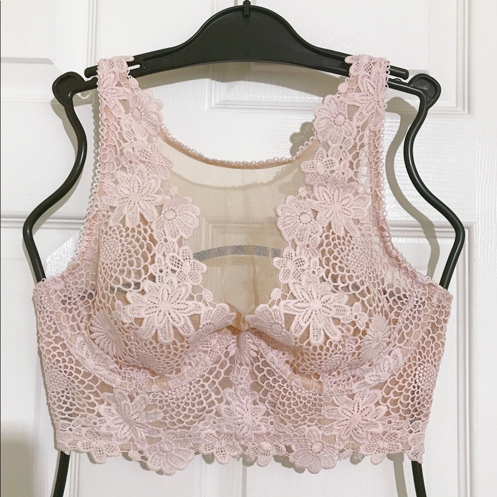 Lace Floral Bralette Crop Top - Blush Pink